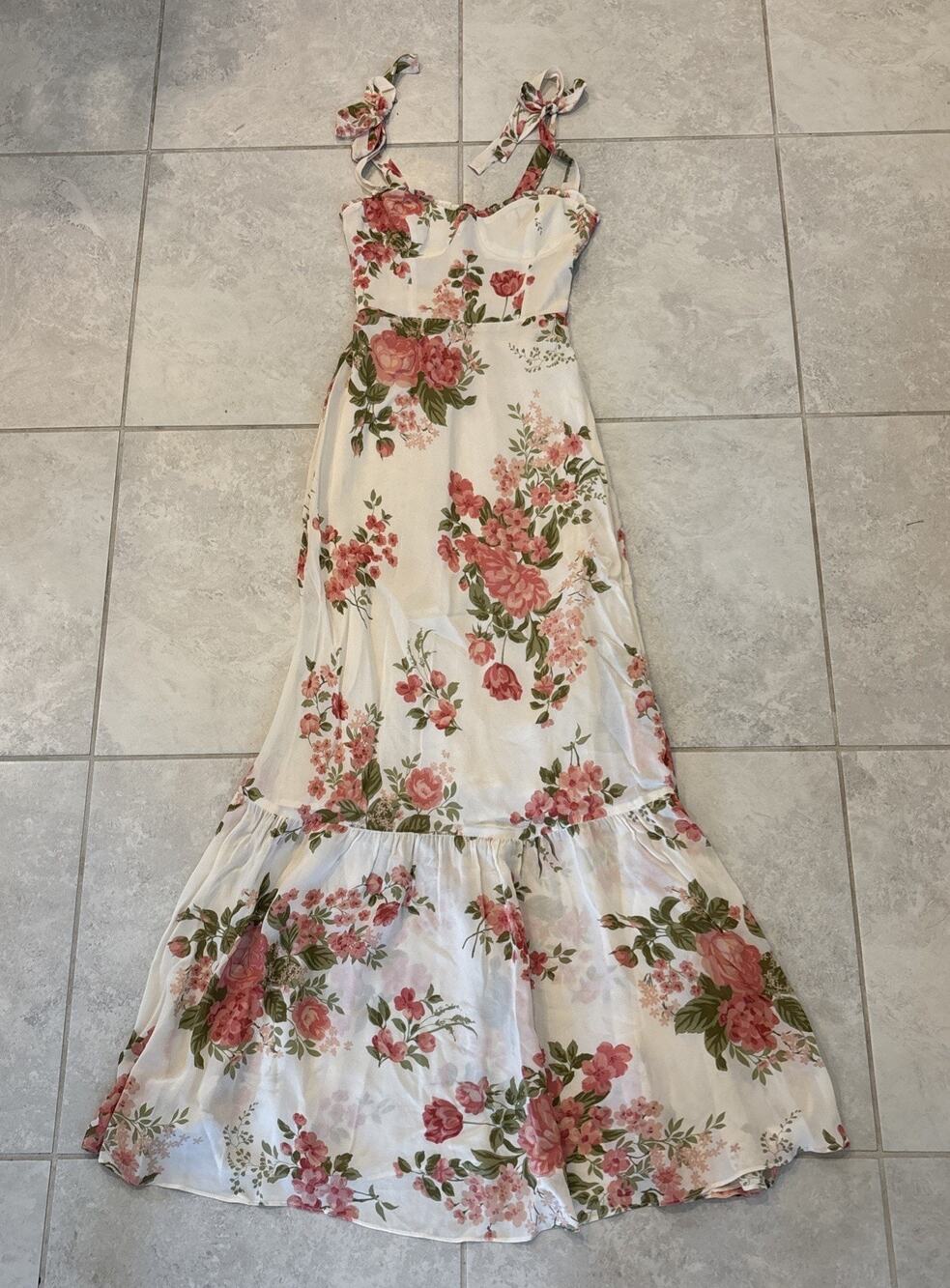 Reformation Nikita Dress in Jolie Floral Rose Print Size 0 White Multi Tie Strap